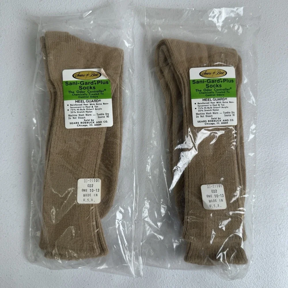 Vintage Sears‎ Best Sani-Gard Plus Socks 10-13 Tan Odor Control Heal guard 70s